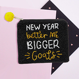 New Year Better Me Bigger Goals Message Seed Beaded Mini Pouch Bag