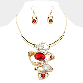 Crystal Oval Irregular Metal Necklace
