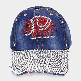 Bling Glass Crystal Stone Accented Elephant Baseball Cap