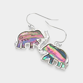 Abalone Embossed Metal Elephant Dangle Earrings