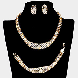 3PCS Rhinestone Paved Metal Chain Necklace Jewelry Set