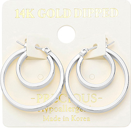 14K White Gold Dipped Metal Hoop Pin Catch Earrings
