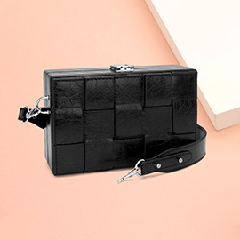 Faux Leather Woven Square Box Crossbody Bag