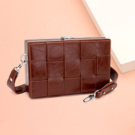 Faux Leather Woven Square Box Crossbody Bag