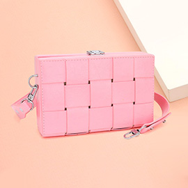 Faux Leather Woven Square Box Crossbody Bag