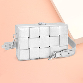 Faux Leather Woven Square Box Crossbody Bag