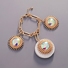 Round Crystal Stone Cluster Charm Bracelet
