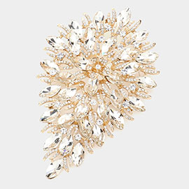 Flower Centered Marquise Stone Cluster Vine Pin Brooch