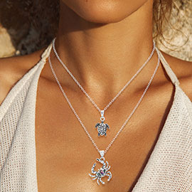 2PCS - Antique Metal Turtle Abalone Crab Pendant Necklace