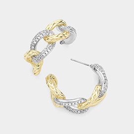 14K Gold Plated CZ Stone Paved Hoop Earrings