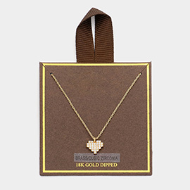 18K Gold Dipped CZ Stone Paved Mini Heart Pendant Necklace
