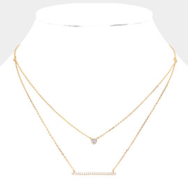 SECRET BOX_ Stone Pointed Bar Pendant Brass Double Layered Necklace