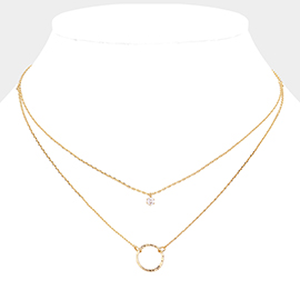 SECRET BOX_Stone Pointed Open Circle Pendant Brass Double Layered Necklace