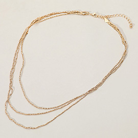 SECRET BOX_Triple Layered Brass Chain Necklace
