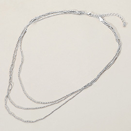SECRET BOX_Triple Layered Brass Chain Necklace