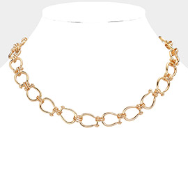SECRET BOX_Brass Metal Horseshoe Link Necklace