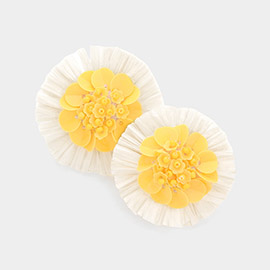 Seed Beaded Sequin Pointed Raffia Flower Earrings