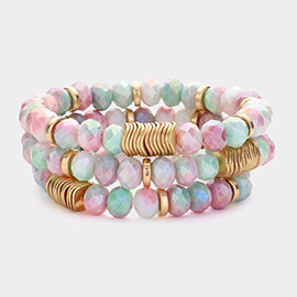 3PCS - Faceted Ombre Beaded Stretch Multi Layered Bracelets