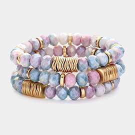 3PCS - Faceted Ombre Beaded Stretch Multi Layered Bracelets