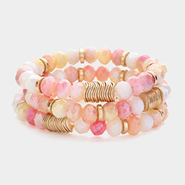 3PCS - Faceted Ombre Beaded Stretch Multi Layered Bracelets