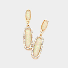 Stone Paved Around Oval Dangle Earrings