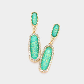 Stone Paved Around Oval Dangle Earrings