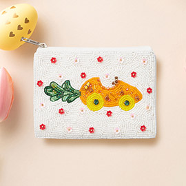 Carrot Flower Sequin Seed Beaded Mini Pouch Bag