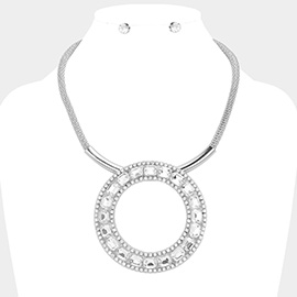 Stone Embellished Open O Pendant Statement Necklace