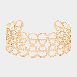 Textured Metal Open Oval Cuff Bracelet
