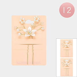12PCS - Pearl Pointed Flower Hair Comb Pins