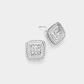 14K Gold Plated Stone Paved Square Stud Earrings