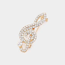 Rhinestone Paved Treble Clef Pin Brooch
