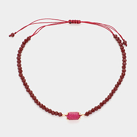 Semi Precious Stone Accented Faceted Beaded Cinch Pull Tie Bracelet