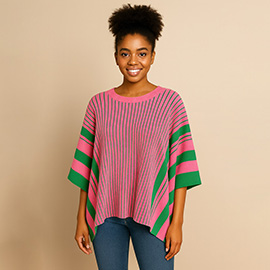 Two Tone Stripe Poncho