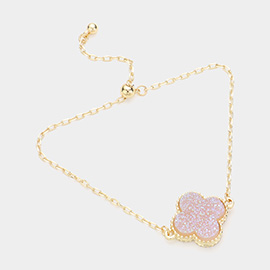Quatrefoil Druzy Adjustable Pull Tie Bracelet