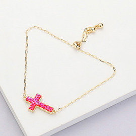 Cross Druzy Adjustable Pull Tie Bracelet