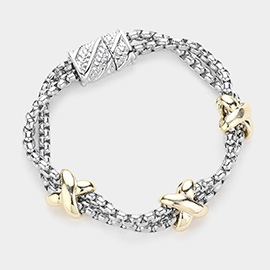 Crisscross Pointed Mesh Chain Magnetic Bracelet