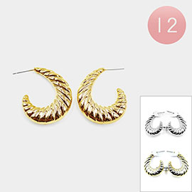 12PAIRS - Textured Metal Hoop Earrings