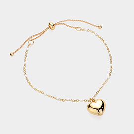 Metal Heart Charm Beads Station Pull Tie Bracelet
