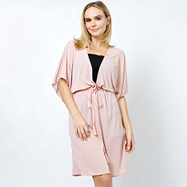 Drawstring Jersey Kimono Cardigan