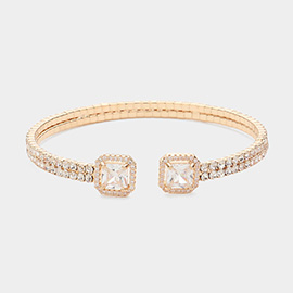 CZ Square Stone Pointed Tip Rhinestone Paved Cuff Bracelet