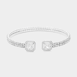 CZ Square Stone Pointed Tip Rhinestone Paved Cuff Bracelet