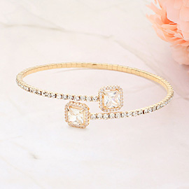 CZ Square Stone Tip Rhinestone Paved Evening Bracelet