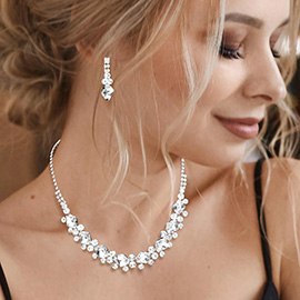 Glass Crystal Stone Cluster Pointed Rhinestone Paved Necklace