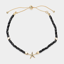 Metal Starfish Pointed Faceted Beaded Pull Tie Bracelet