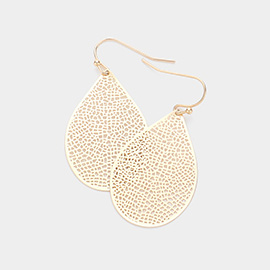 Brass Metal Filigree Teardrop Dangle Earrings