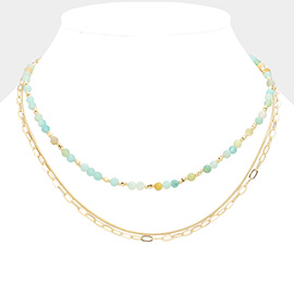Natural Stone Metal Chain Multi Layered Necklace