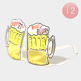 12PCS - Happy 21st Birthday Message Beer Lens Party Sunglasses