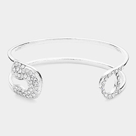 Stone Paved Tip Safety Pin Cuff Bracelet