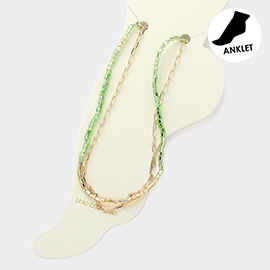 Paperclip Chain Square Tube Beaded Layered Anklet